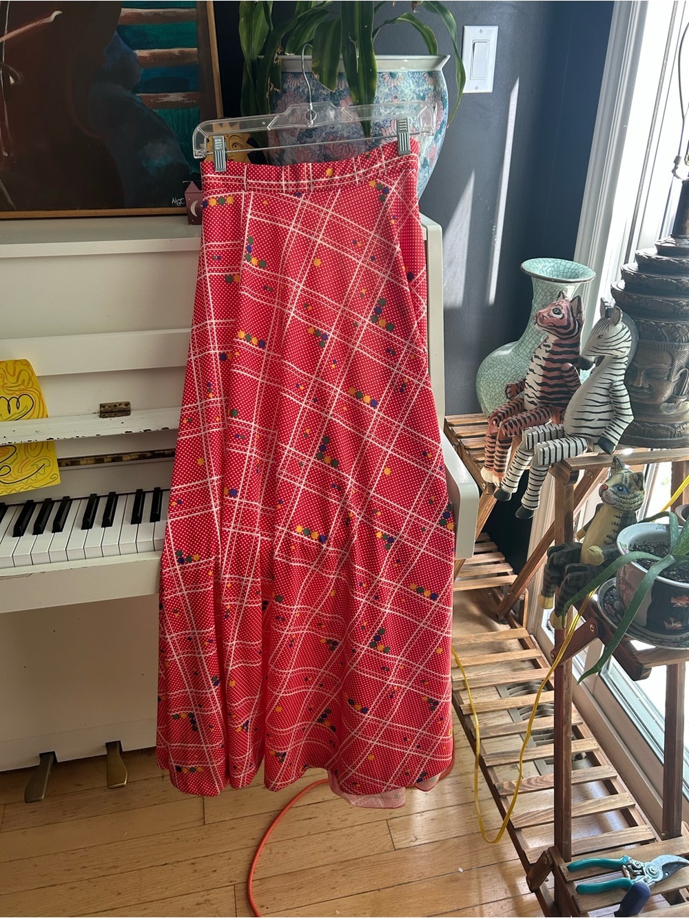 Vintage Pertini Montreal Red Maxi Skirt Geometric Print Made in Canada S - Picture 9 of 11